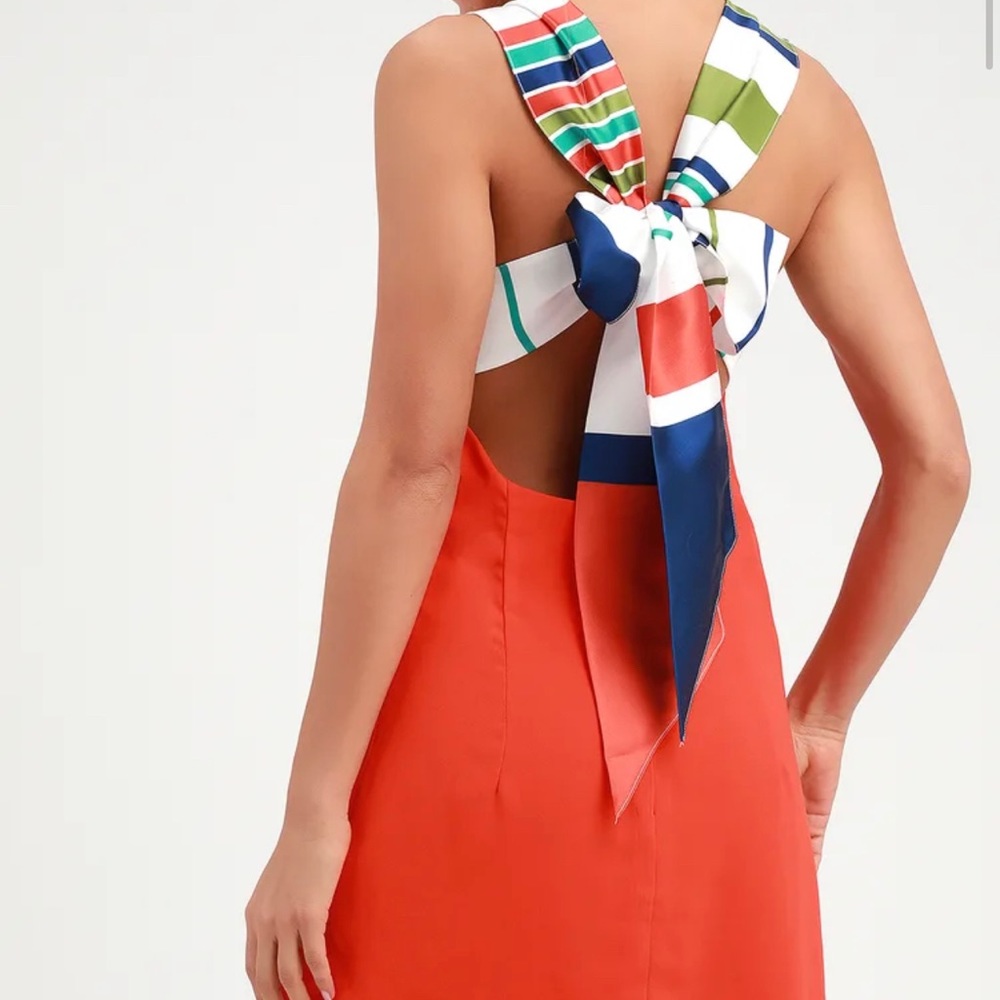 Joyful Red Orange Multi Stripe Tie Back Mini Dress -Lulus XS